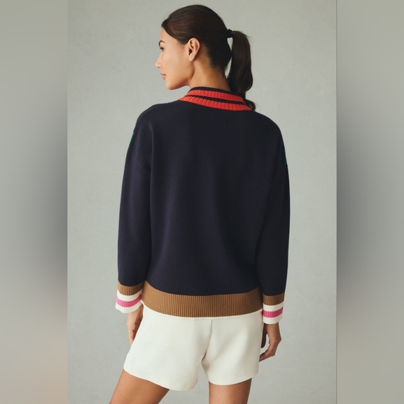 Maeve Navy & Green Chevron Half-Zip Sweater Size M - Picture 2 of 12